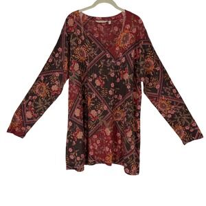 Soft Surroundings Floral Tunic Top 2X Boho Oversized V Neck Long Sleeve